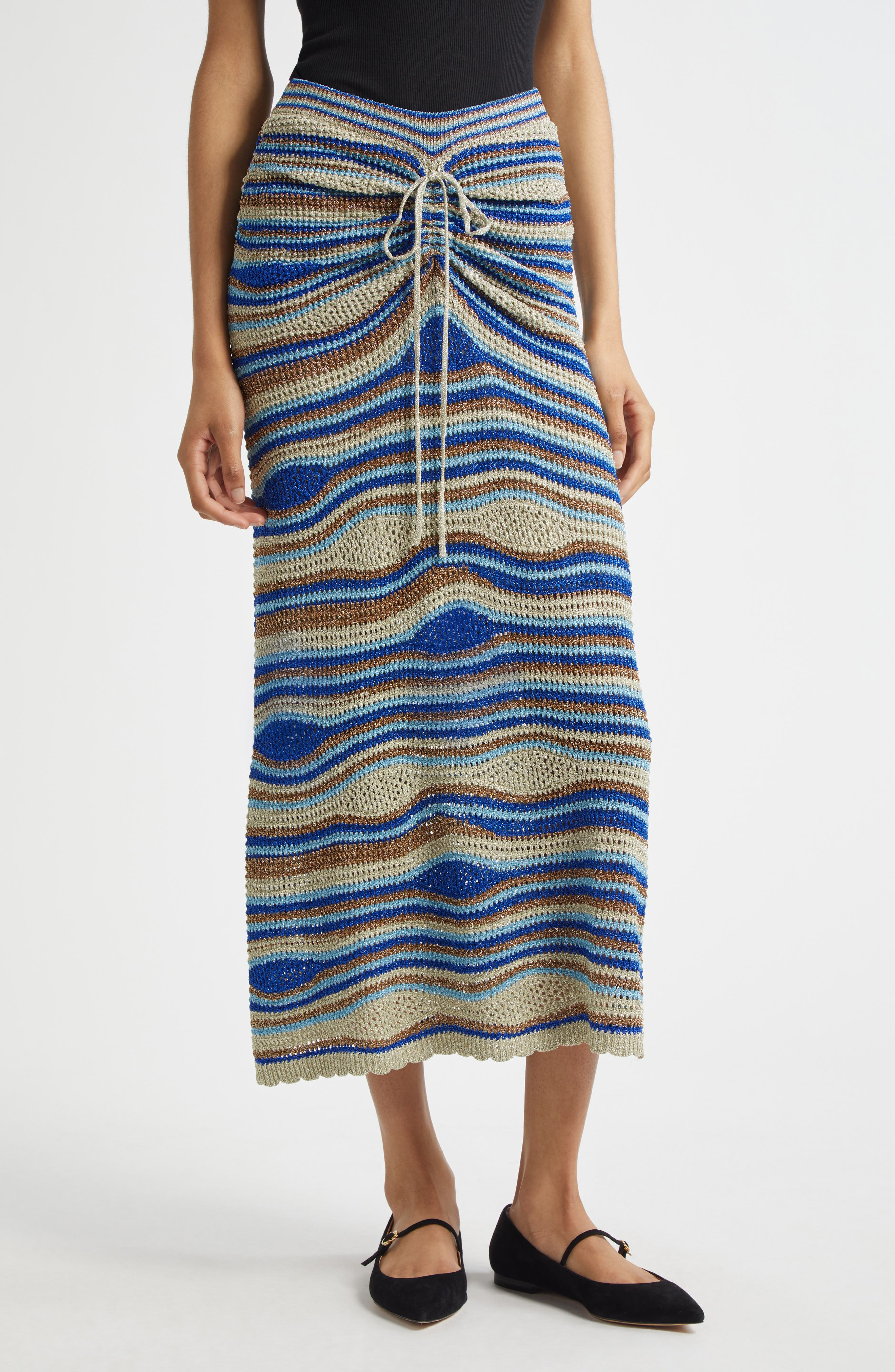 FARM Rio Mixed Waves Striped Maxi Skirt in Blue Multi at Nordstrom - 1