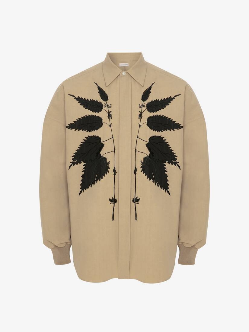 Men's Nettle Embroidery Shirt in Beige - 1