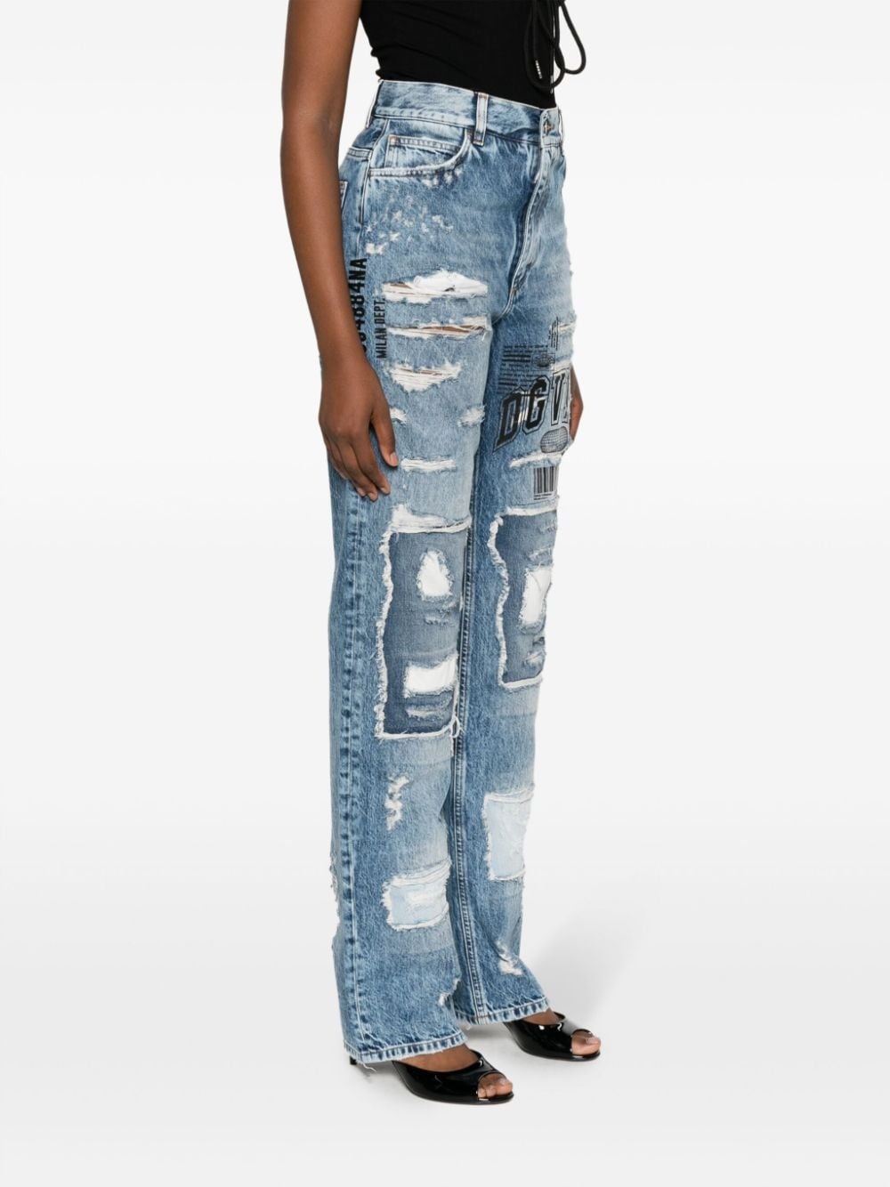 distressed straight-leg jeans - 3