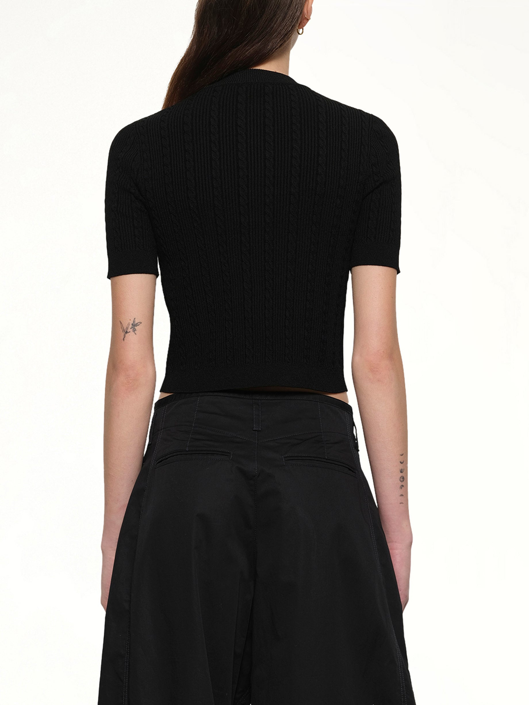 SS Buttoned Torsade Knit Cardigan in Black - 5