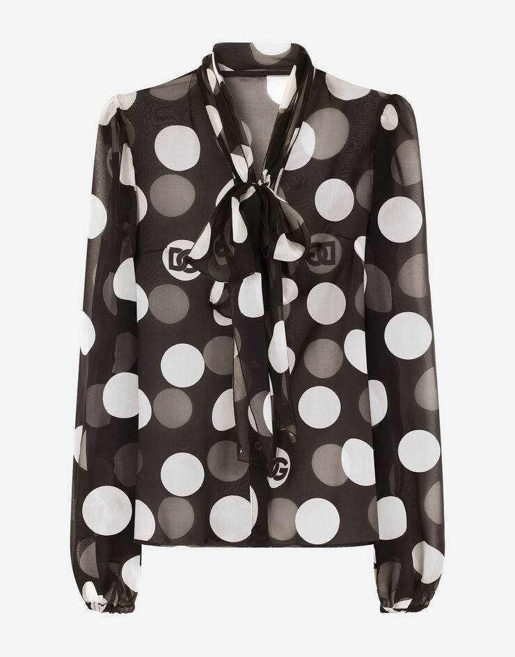 Chiffon pussy-bow shirt with polka-dot print - 3