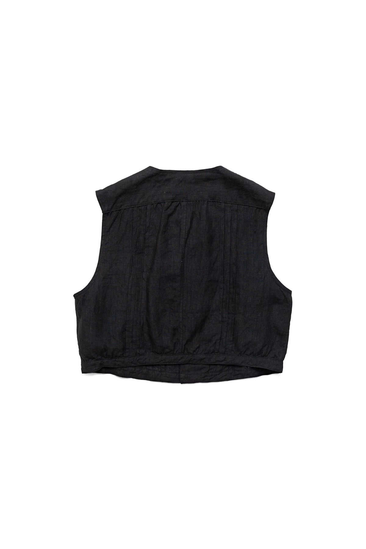 Linen Cropped Butterfly Concho Gilet - Black - 6