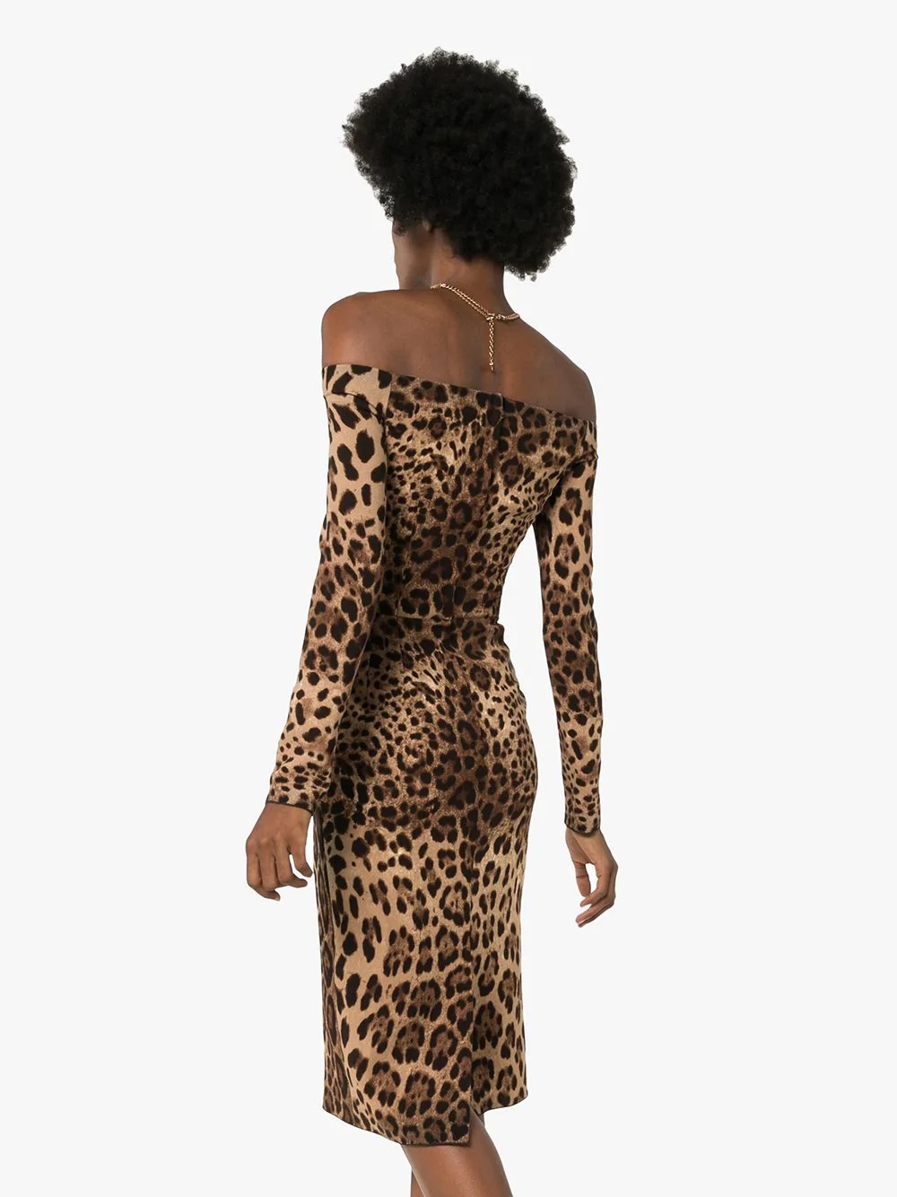 off-the-shoulder leopard print midi dress - 4