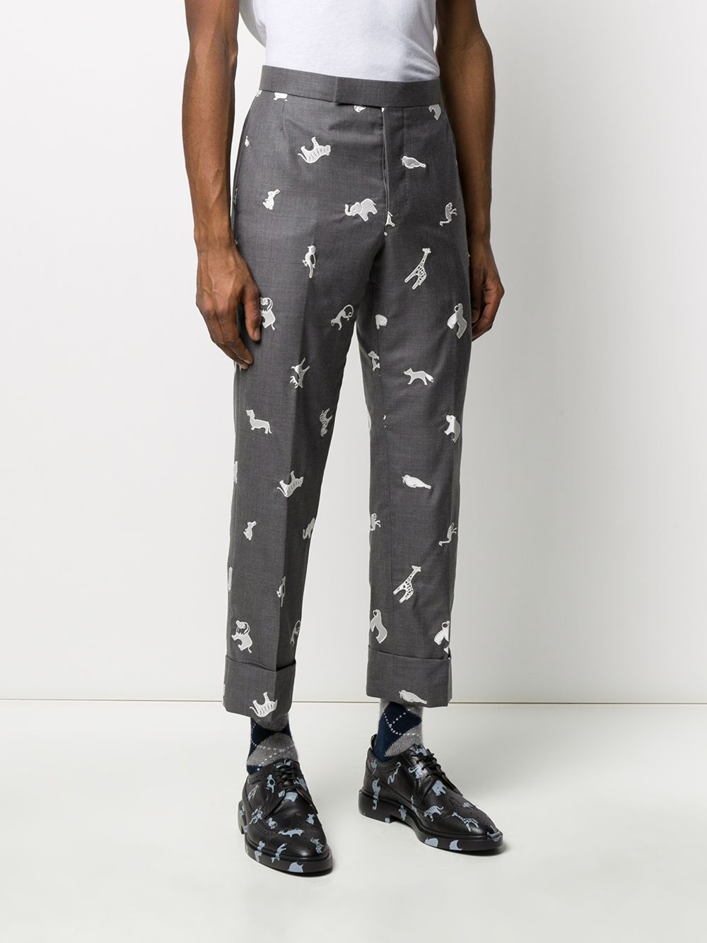 animal-embroidered cropped trousers - 3