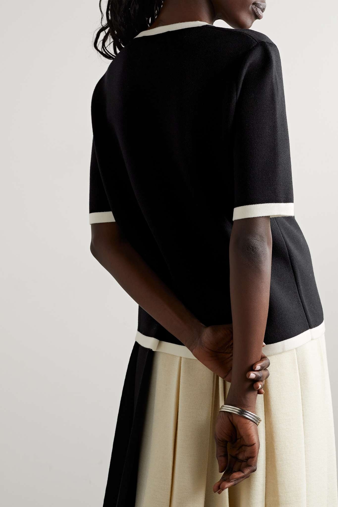 Two-tone embroidered wool-piqué top - 3