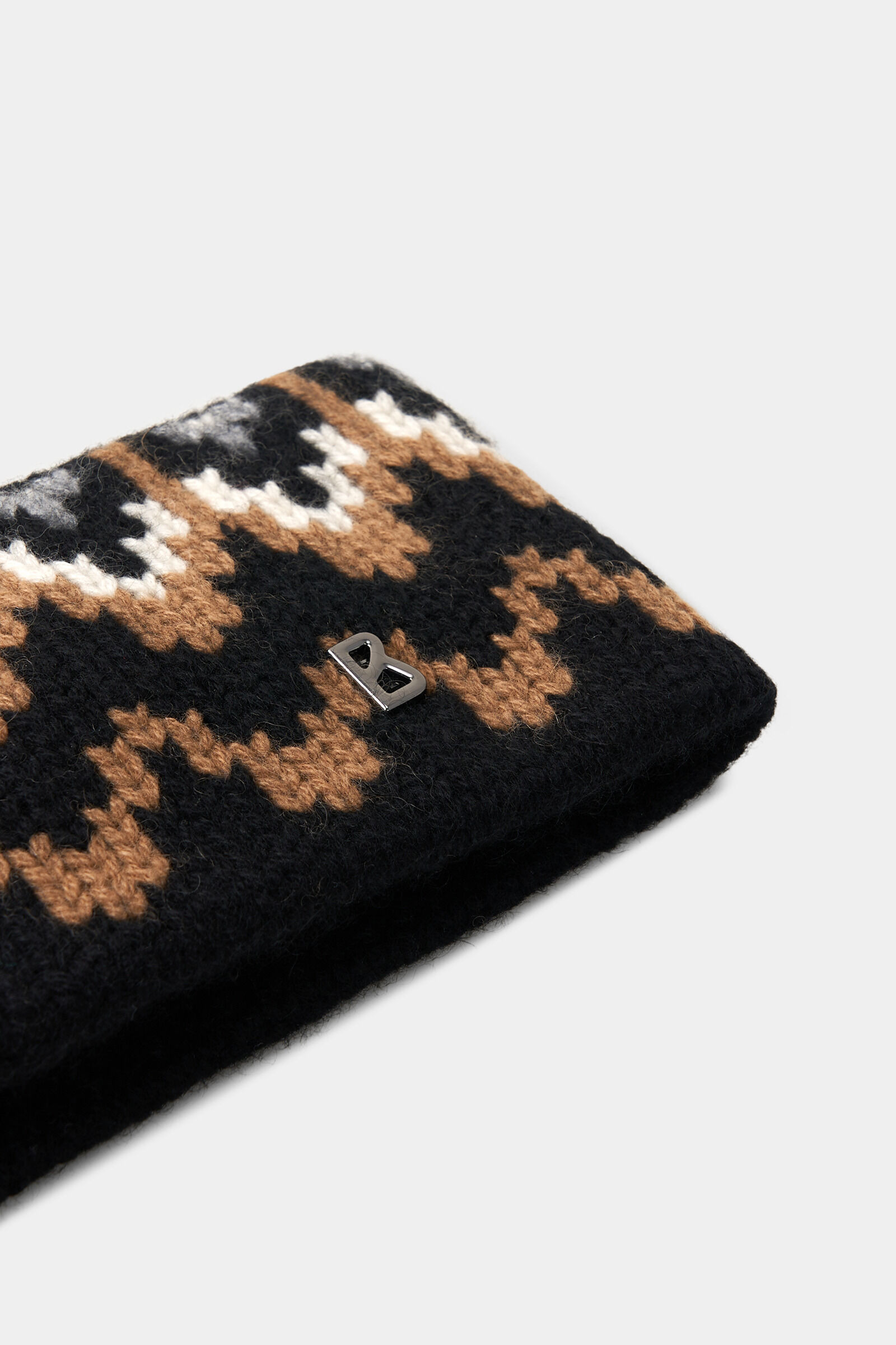 Loca cashmere headband in Black/Camel - 3
