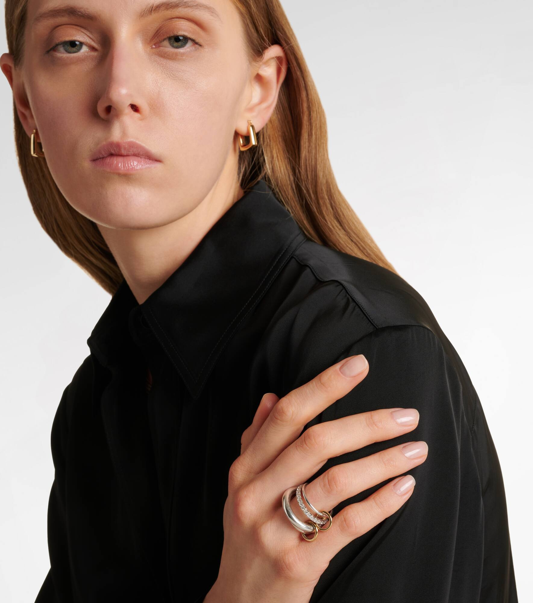Luna 18kt gold and sterling silver linked rings with white diamonds - 2