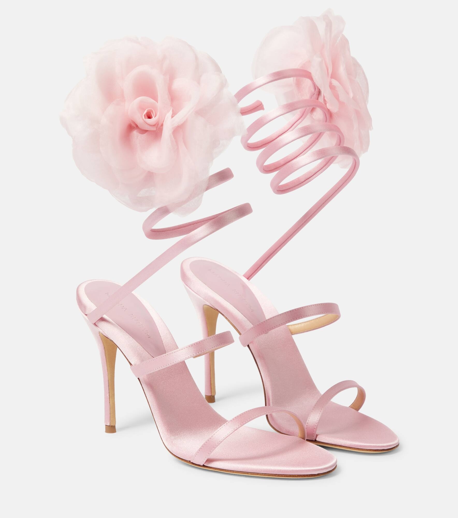 Floral-appliqué satin sandals - 1