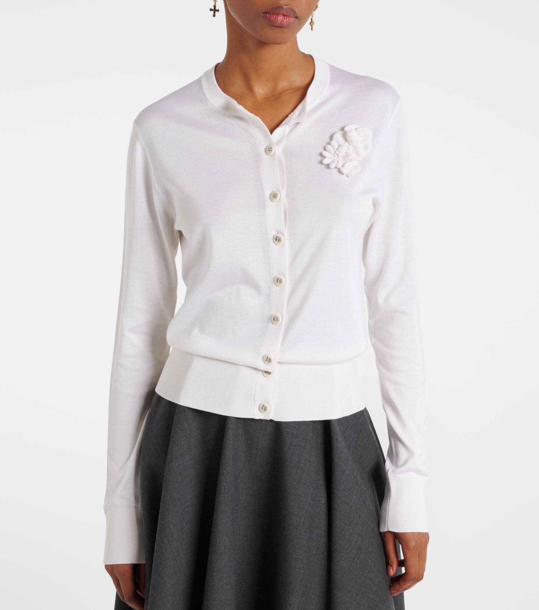 Floral-appliqué silk cardigan - 5