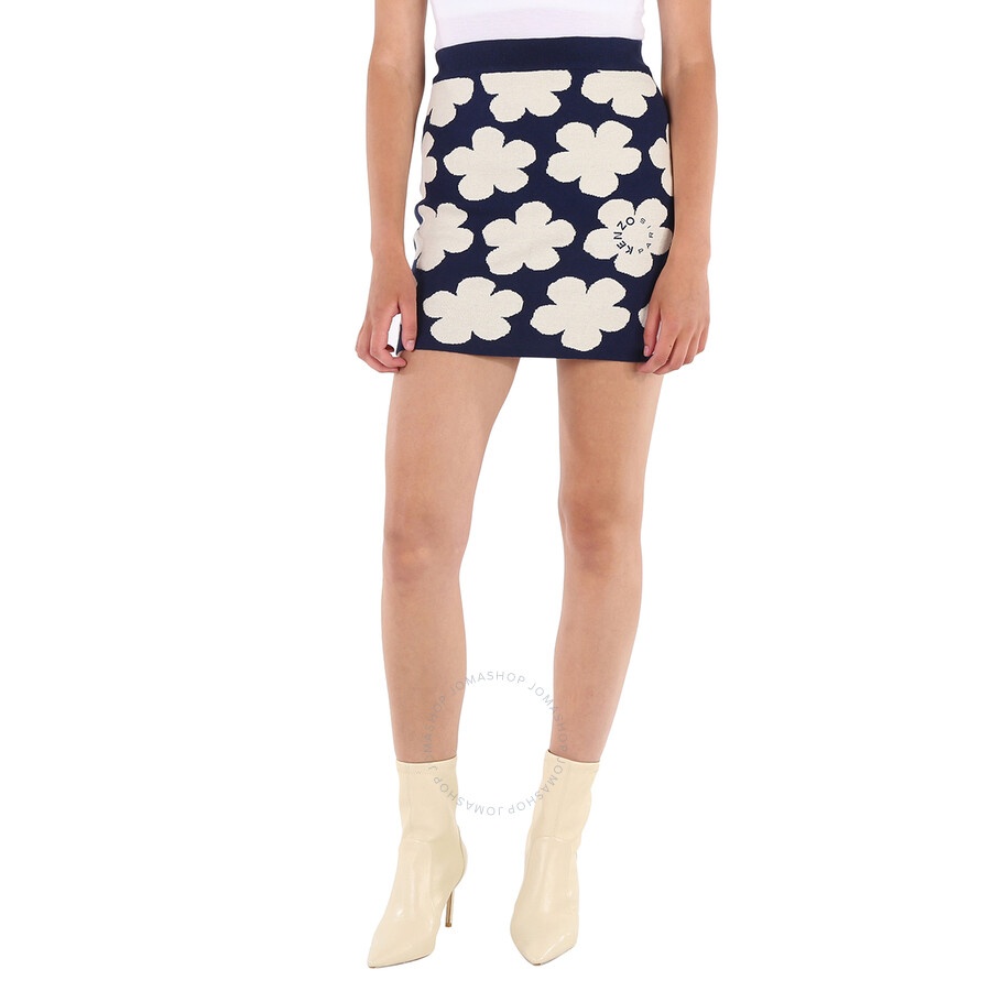 Kenzo Ladies Midnight Blue Jacquard Poppy Skirt - 3