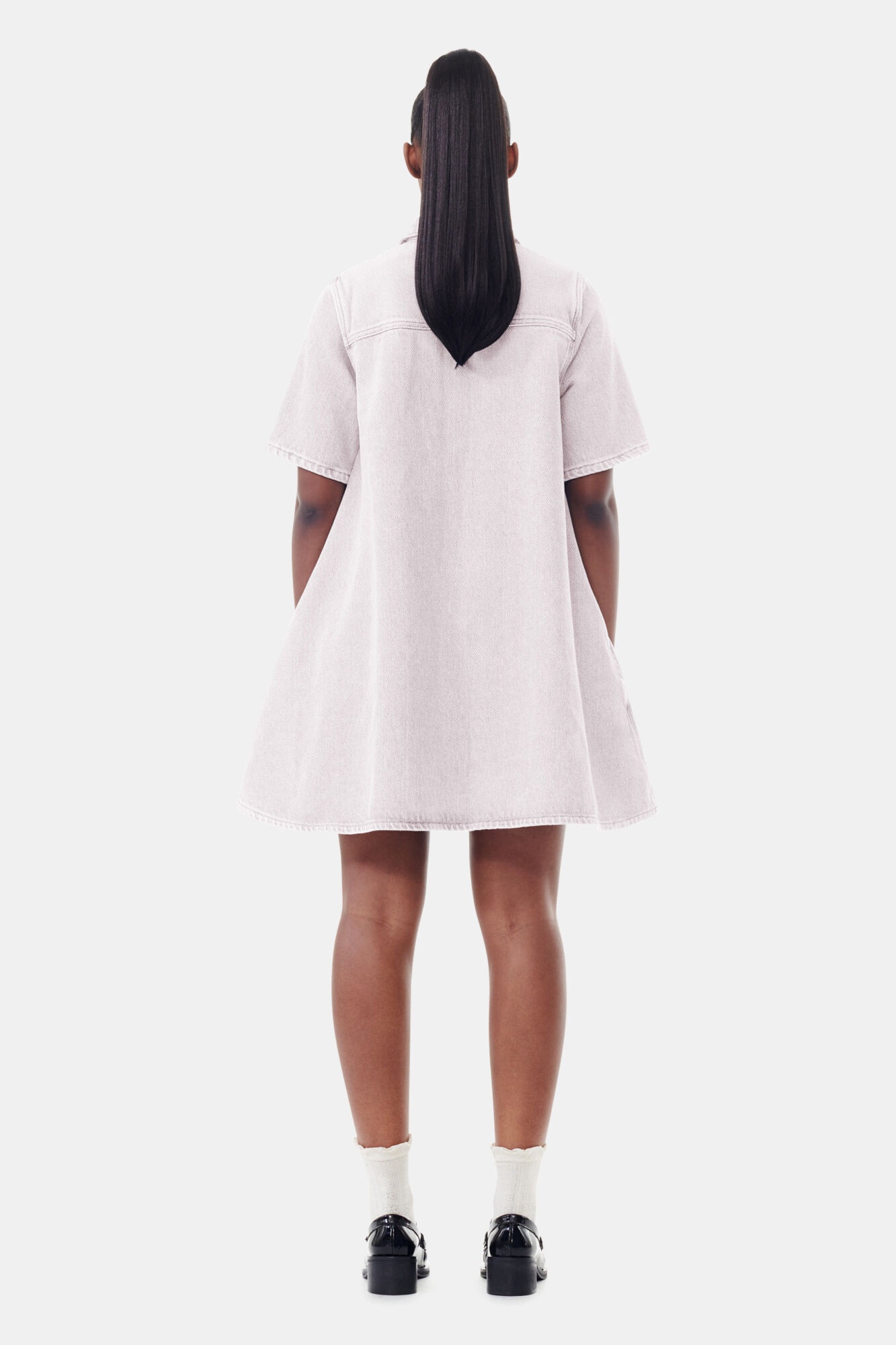 LIGHT PINK OVERDYED HEAVY DENIM MINI DRESS - 5