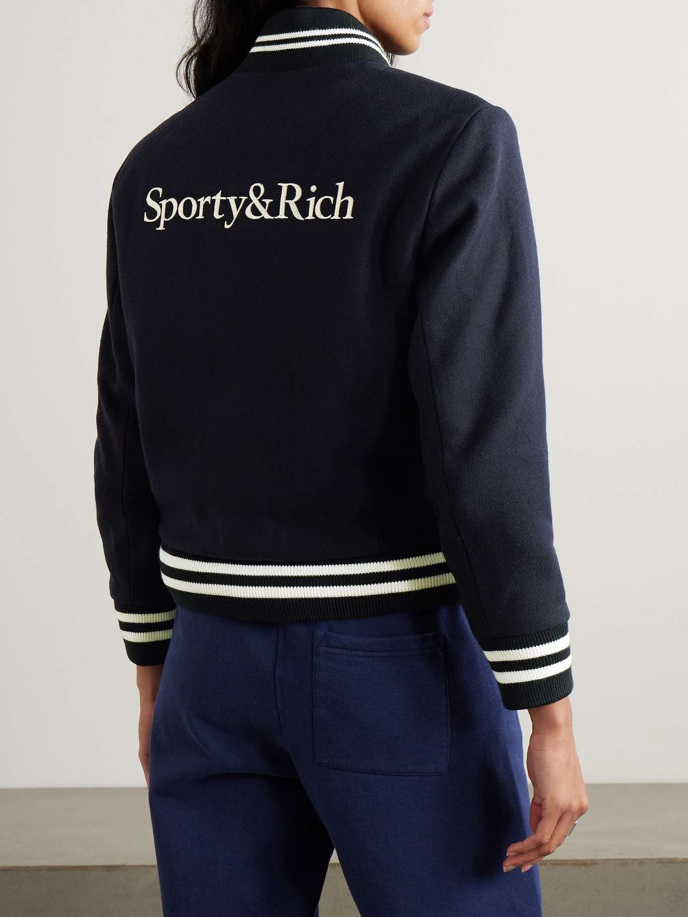 + '47 & The New York Yankees embroidered striped wool-blend varsity jacket Navy - 4