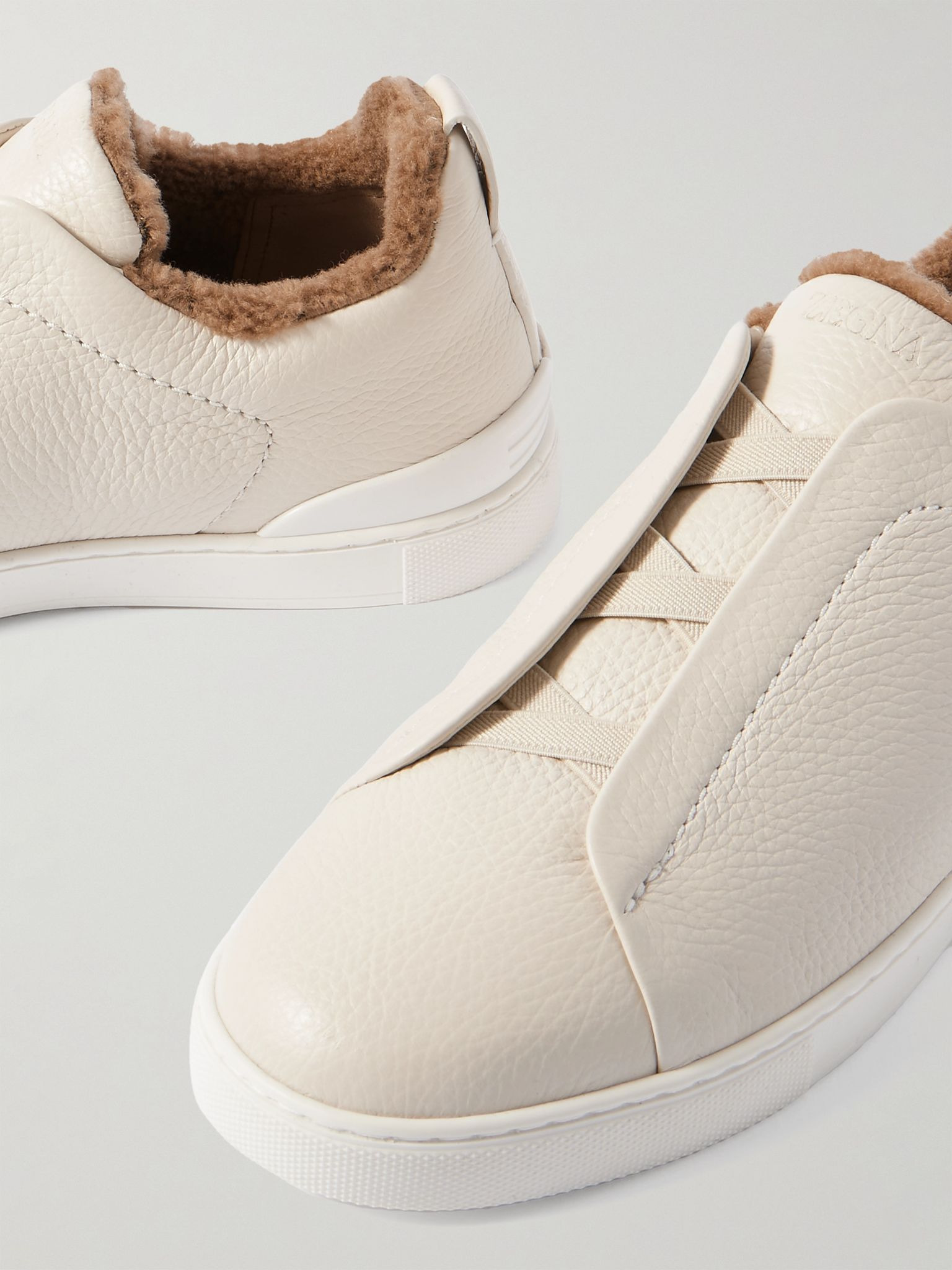Triple Stitch™ Shearling-Lined Leather Sneakers Off-white - 6