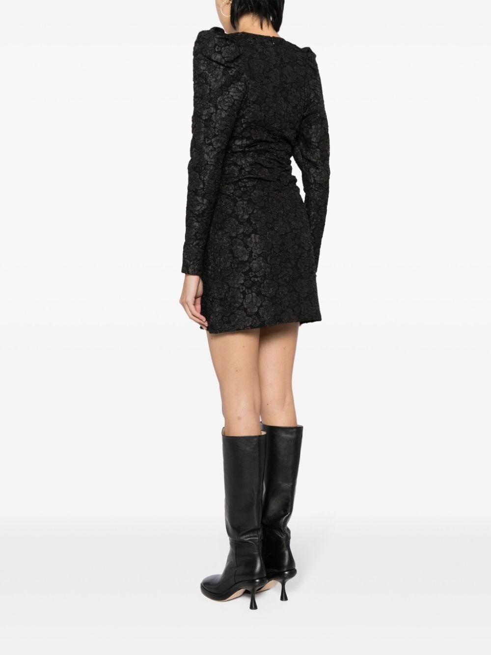 floral-jacquard V-neck dress - 4
