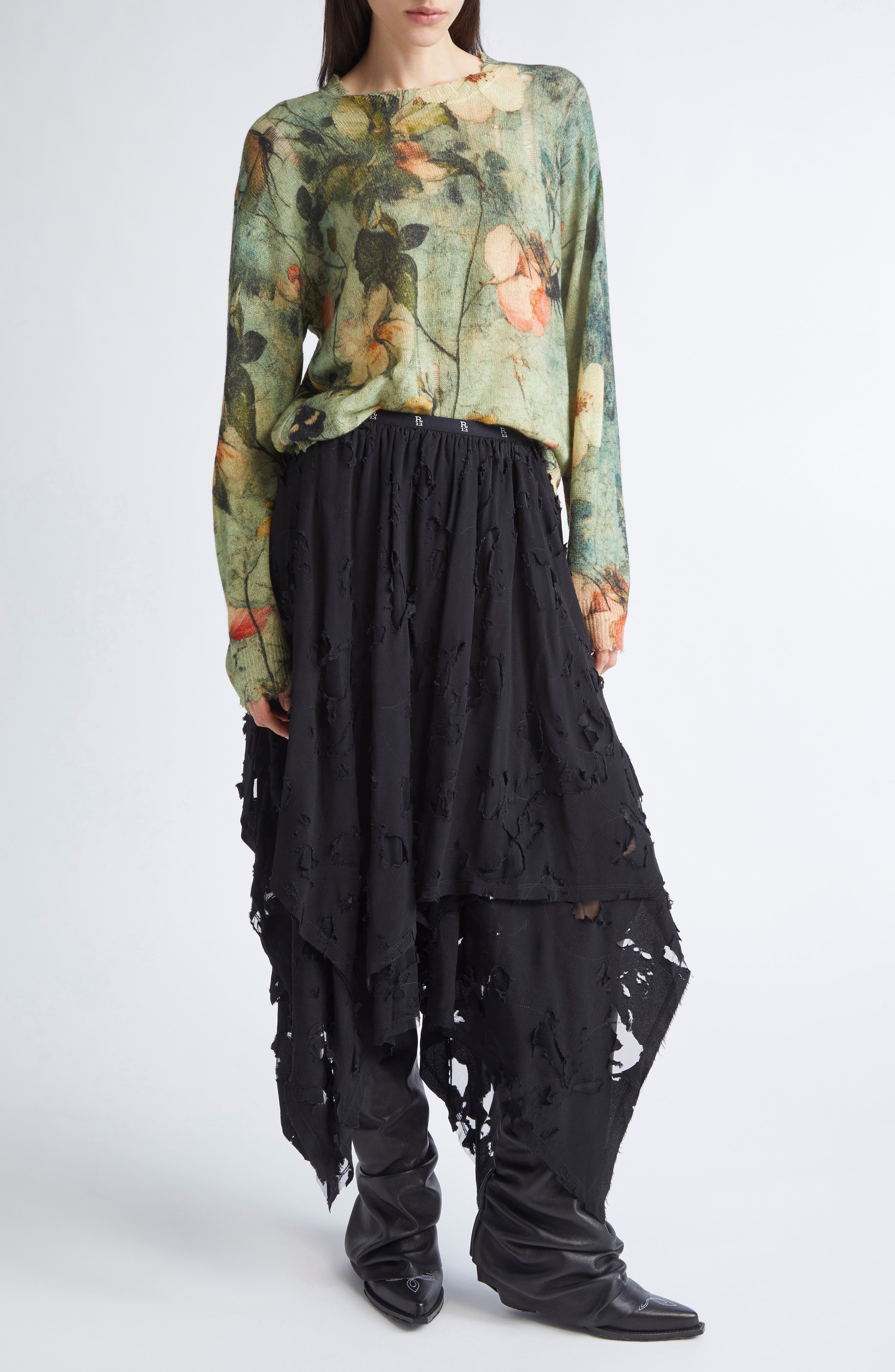 R13 Ripped Handkerchief Midi Skirt in Black at Nordstrom - 2