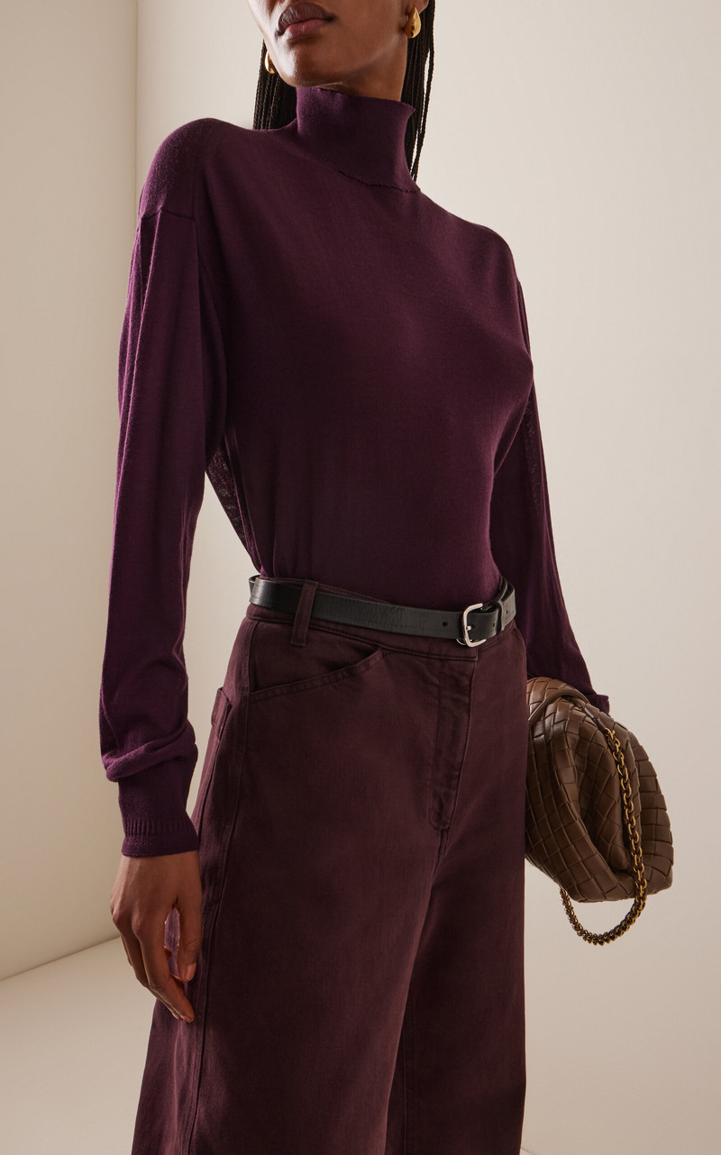 Another Tomorrow Wool Turtleneck Sweater purple outlook