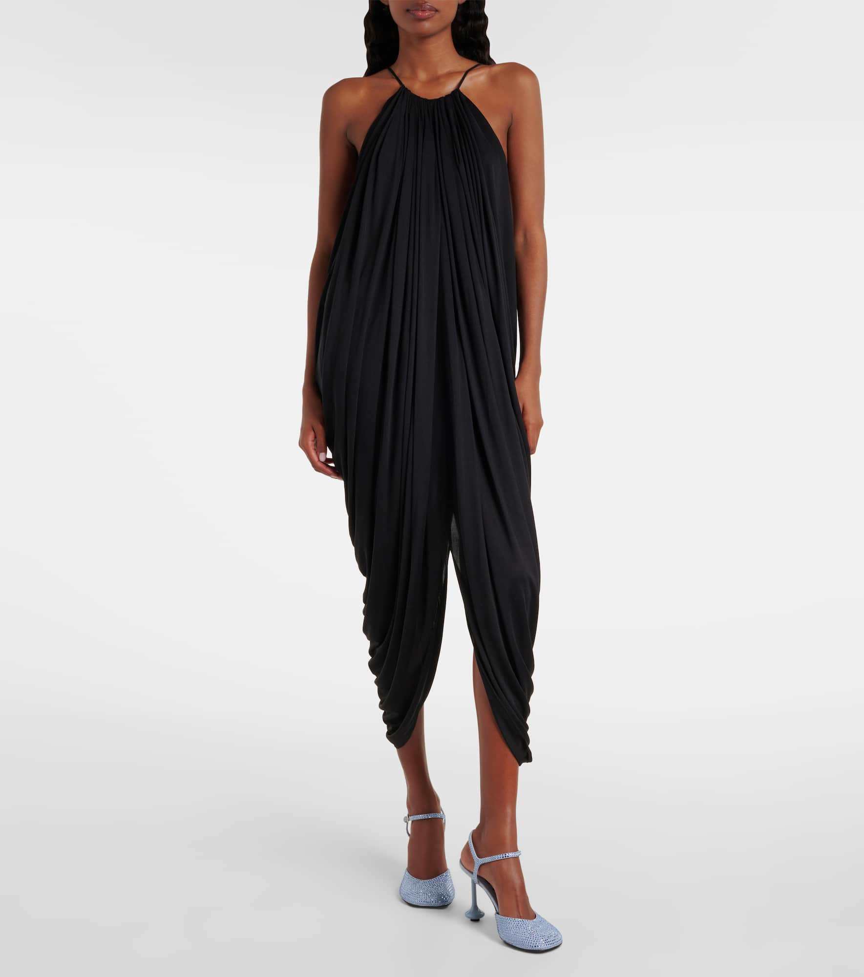 Draped open-back silk midi dress - 2