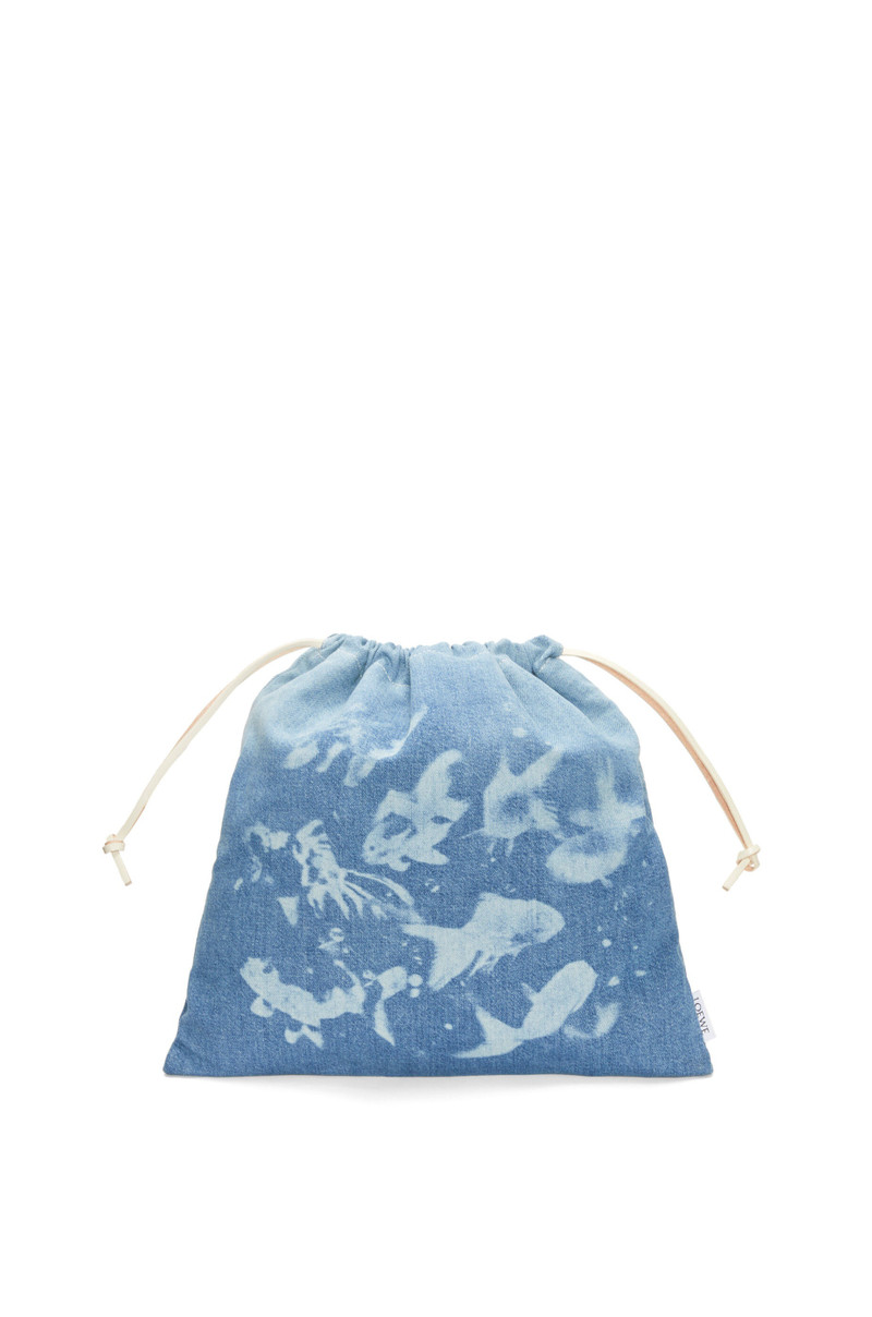 Fish drawstring pouch in denim 1