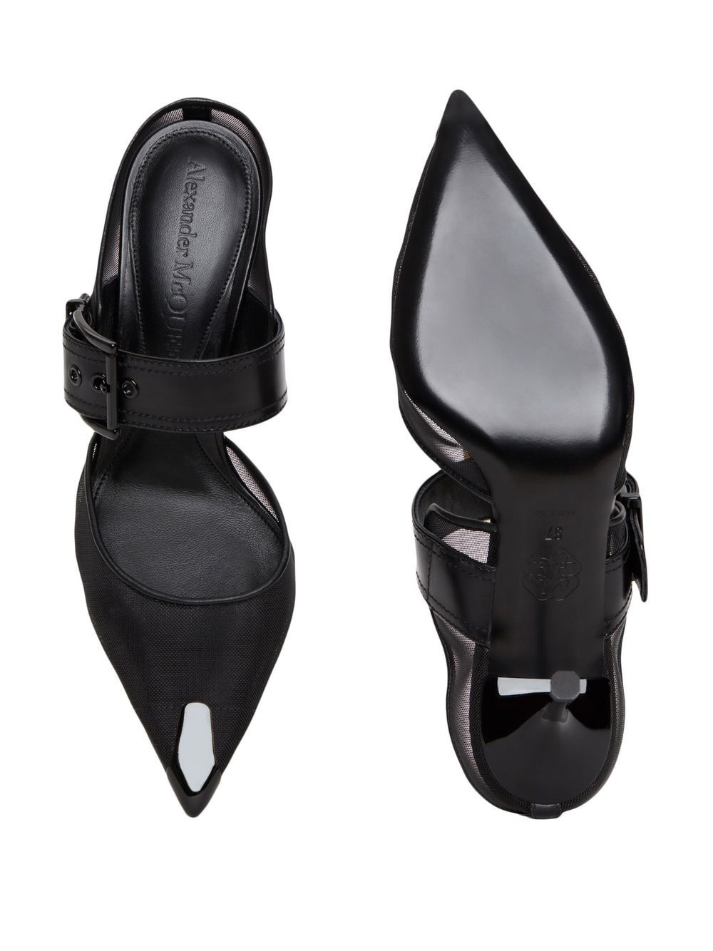 mesh-panelling pointed-toe mules - 4