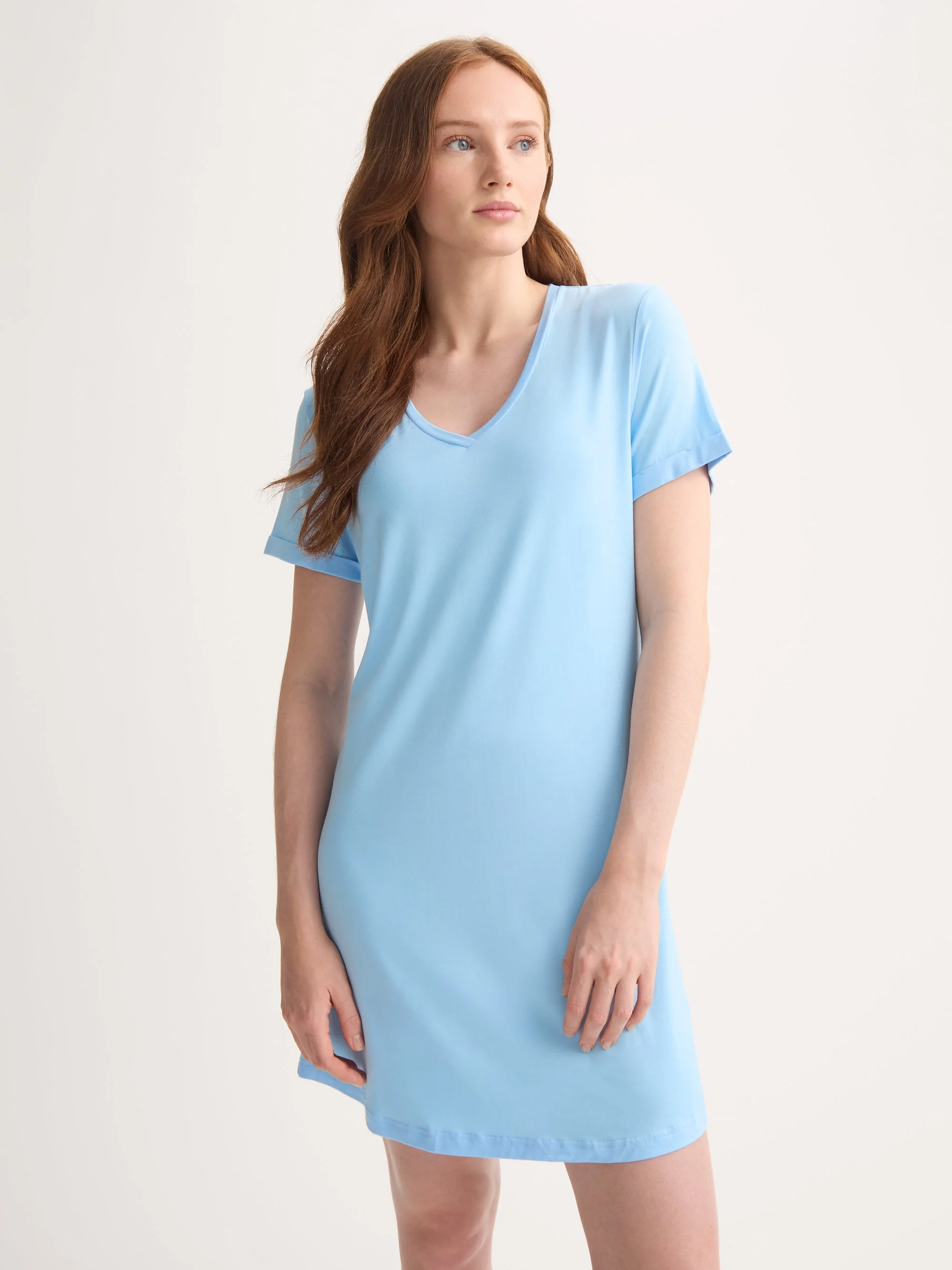 Women's V-Neck Sleep T-Shirt Lara Micro Modal Stretch Sky Blue - 1