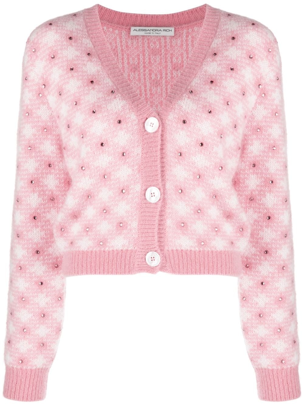 rhinestone-embellished gingham cardigan - 1