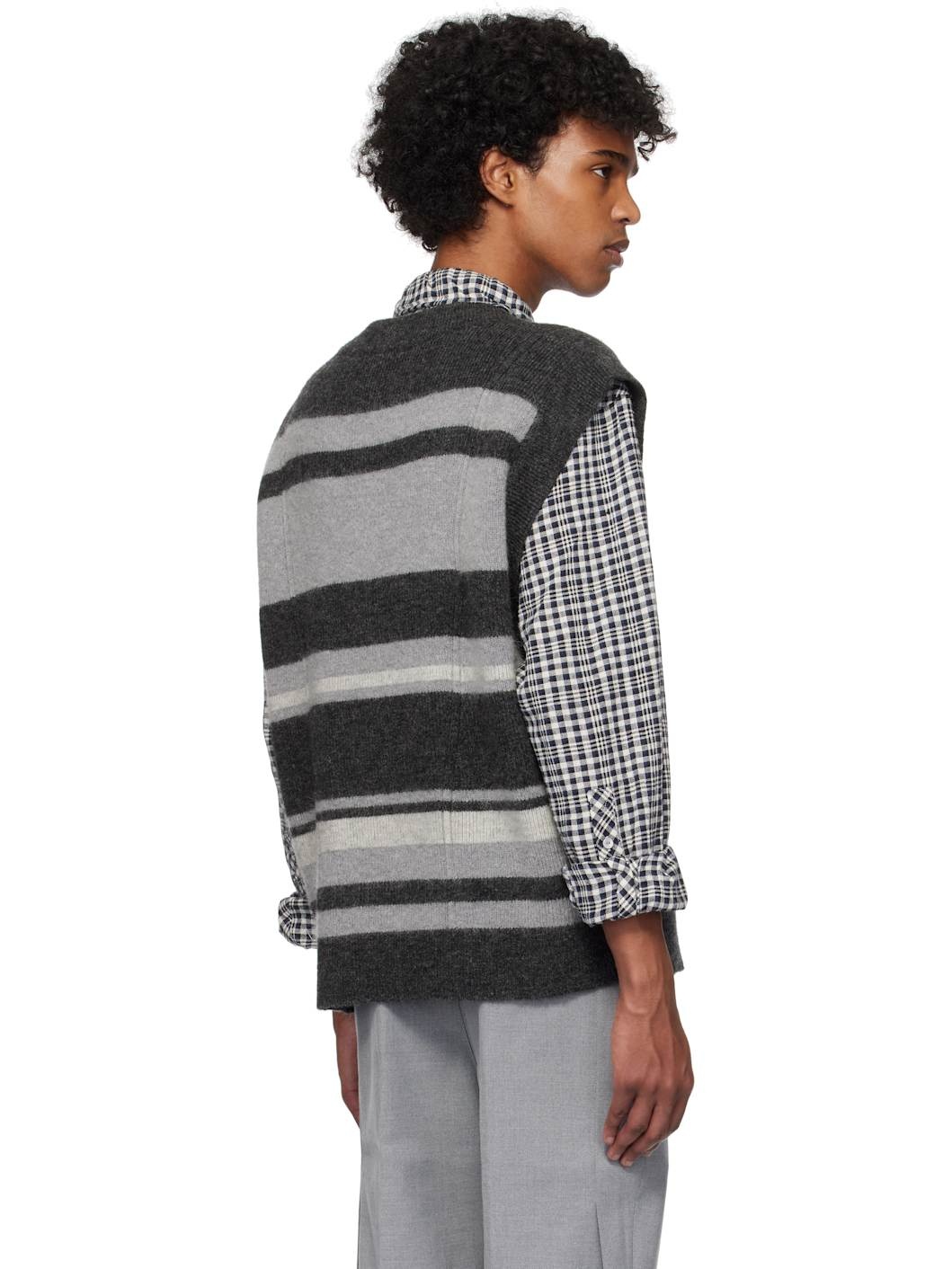 Gray & Black Hollow Out V-Neck Knit Vest - 3