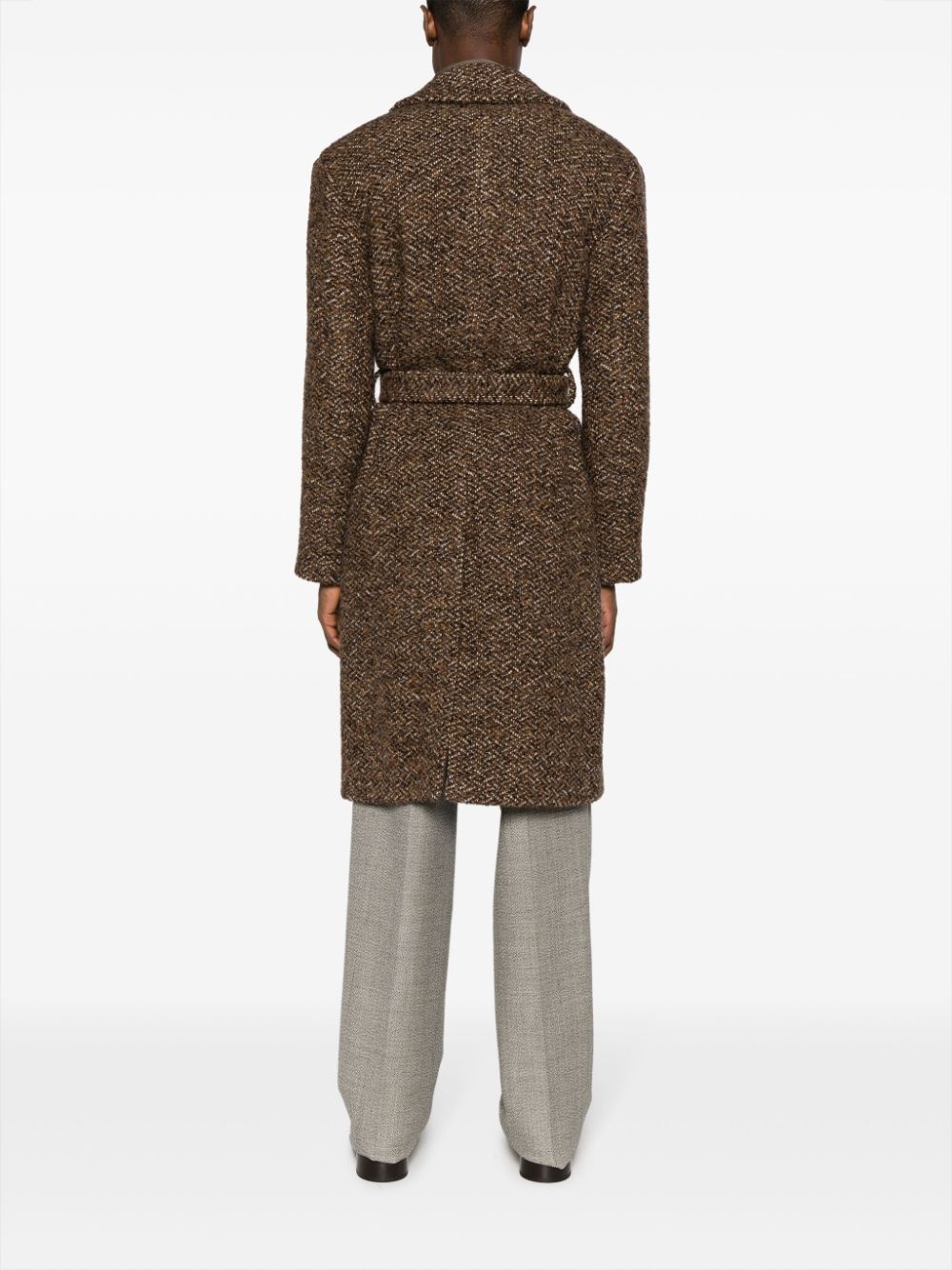 notched-lapels belted-waist coat - 4
