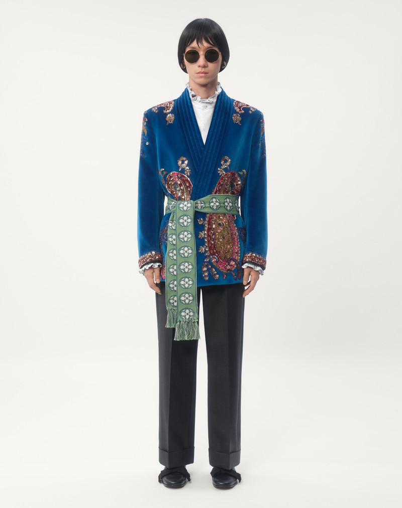 Valentino BELTED COTTON VELVET JACKET WITH SEQUIN EMBROIDERY outlook