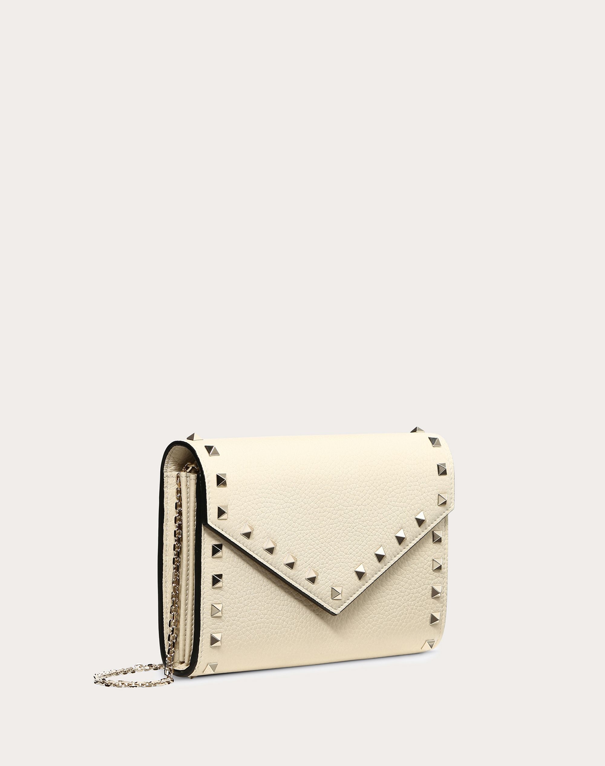 Rockstud Grainy Calfskin Wallet with Chain Strap - 4