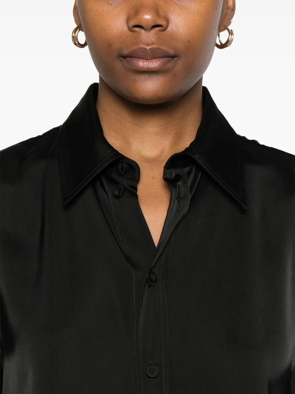black satin midi shirt dress Leonardo | Tie Front Black Satin Midi Dress