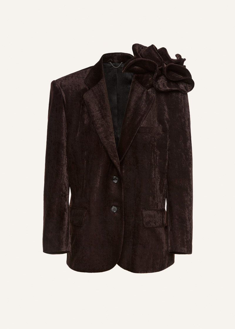 Velvet flower blazer in dark brown 1