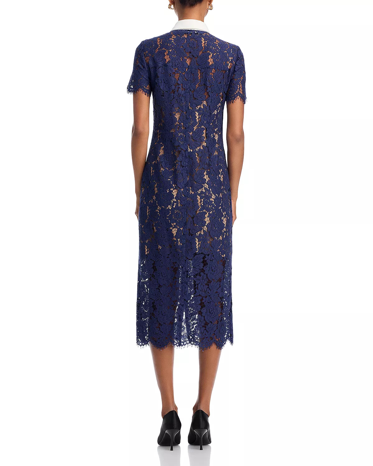 Navy Lace Contrast Collar Midi Dress - 4