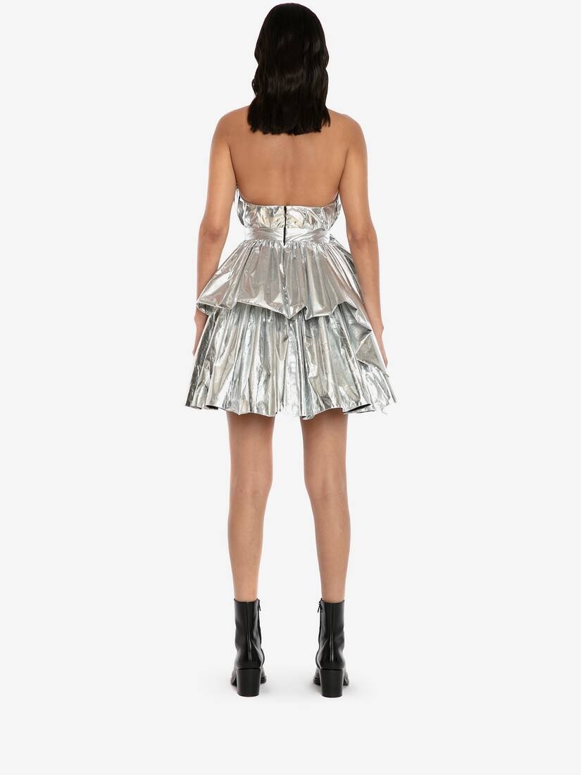 Gathered Mini Skirt in Silver - 4