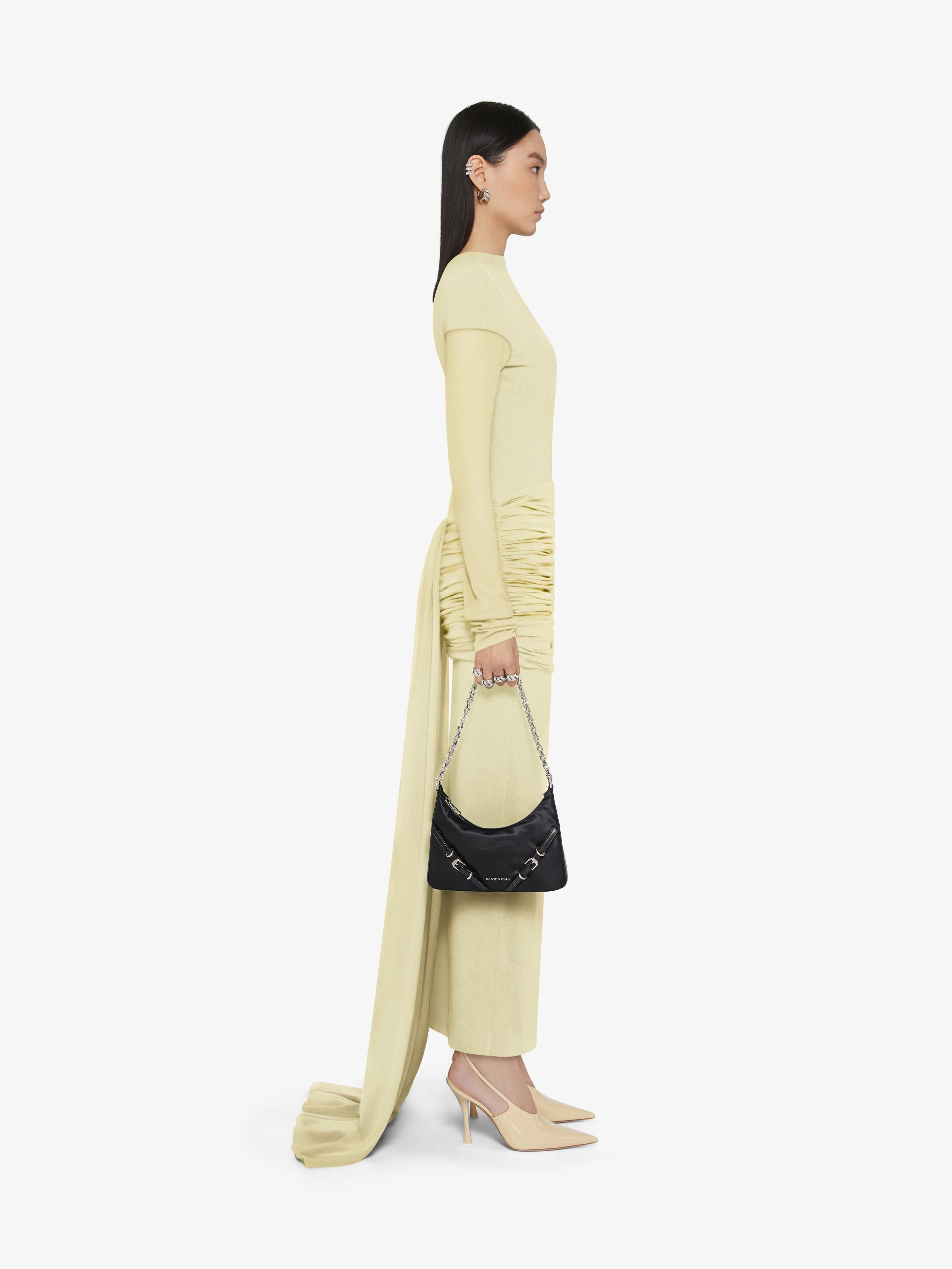 EVENING DRAPED DRESS IN JERSEY AND SILK WITH TRAIN - 3