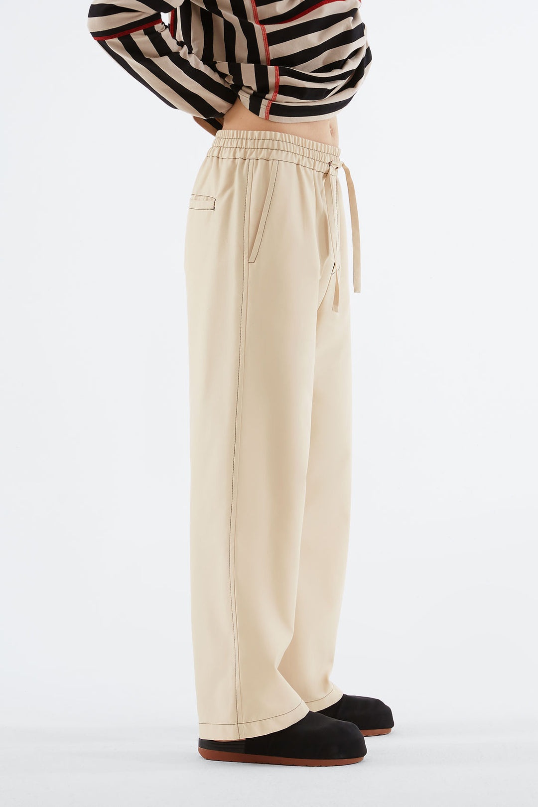 BEIGE ELASTIC PANTS - 3