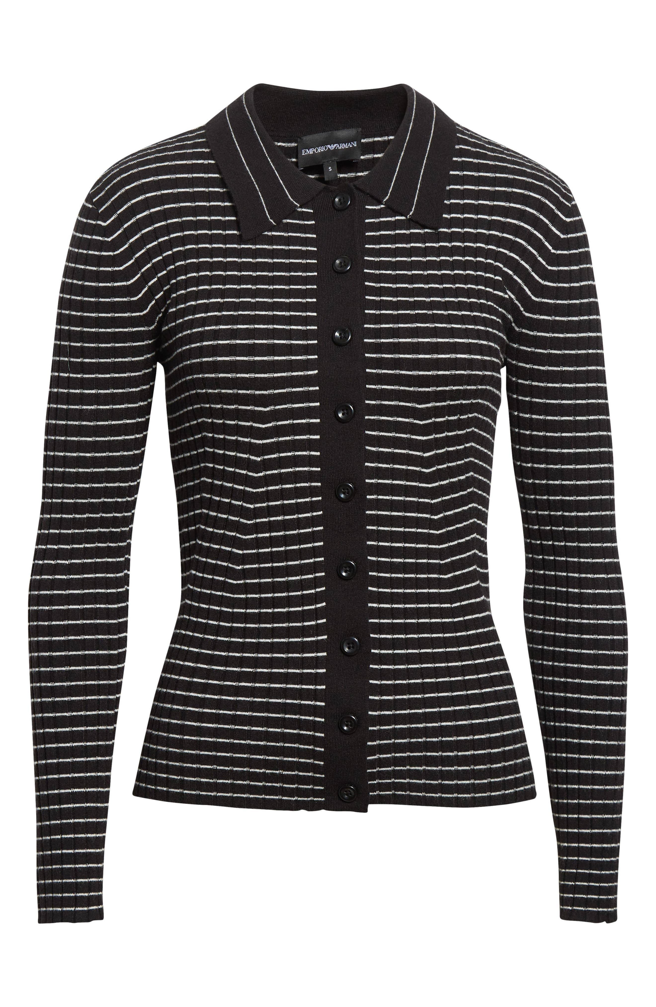 Emporio Armani Stripe Rib Collared Cardigan in Black at Nordstrom - 6