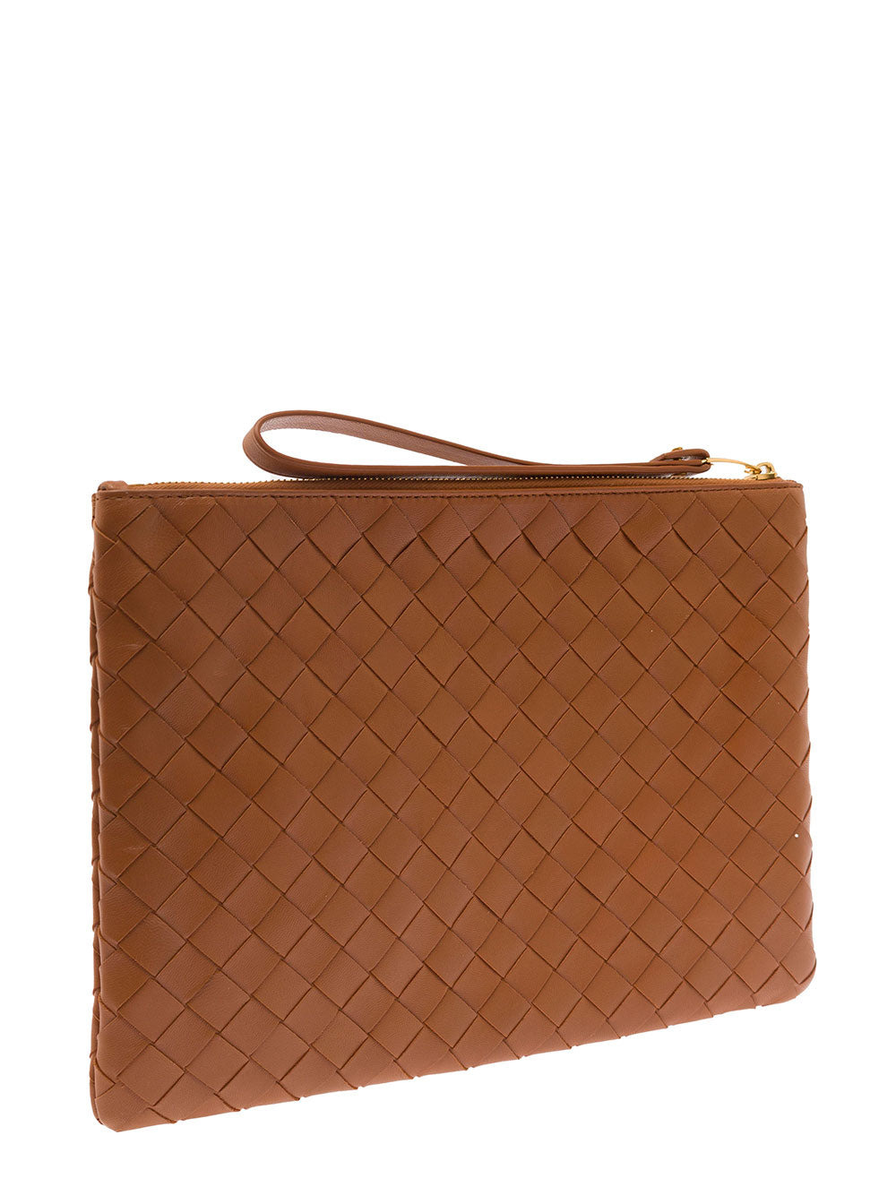 Bottega Veneta Women Brown Pouch With Wrist Strap In Intreccio Leather Woman - 2