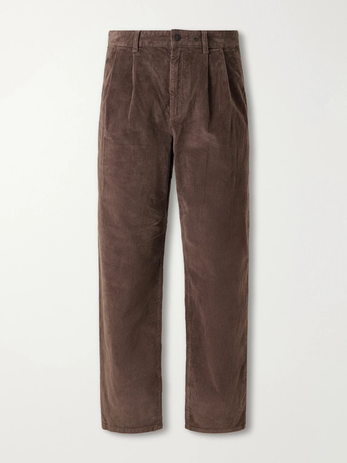 Wide-Leg Pleated Cotton-Blend Corduroy Trousers - 1