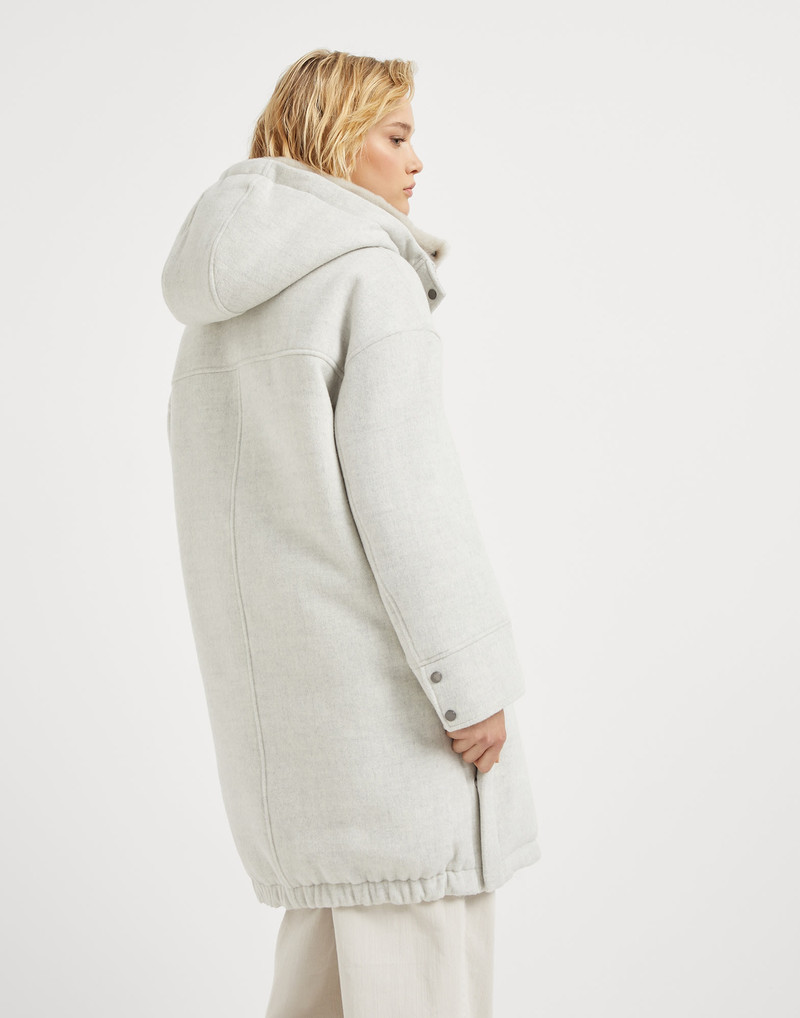 Brunello Cucinelli Virgin wool and cashmere double cloth down parka with detachable shearling insert and shiny zipper p outlook