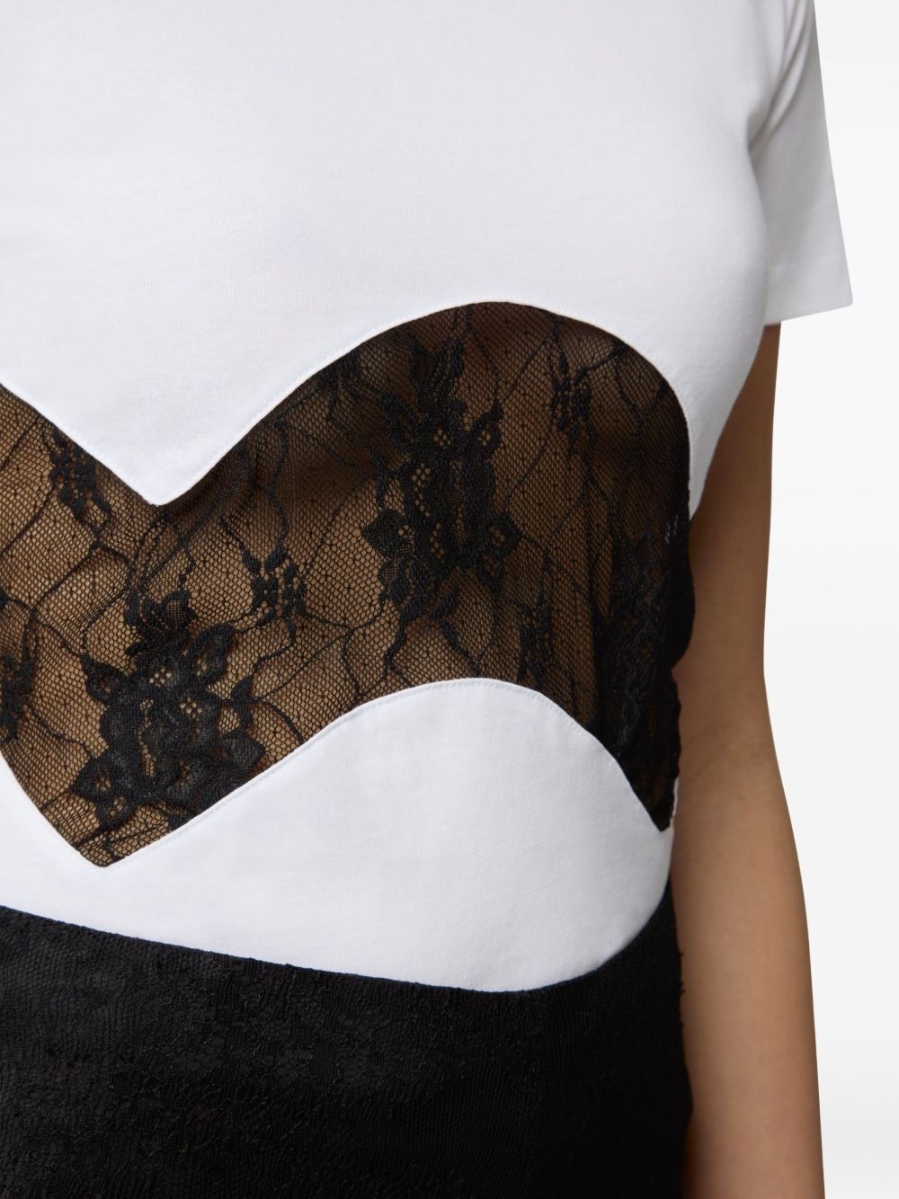 lace-insert cotton T-shirt - 5
