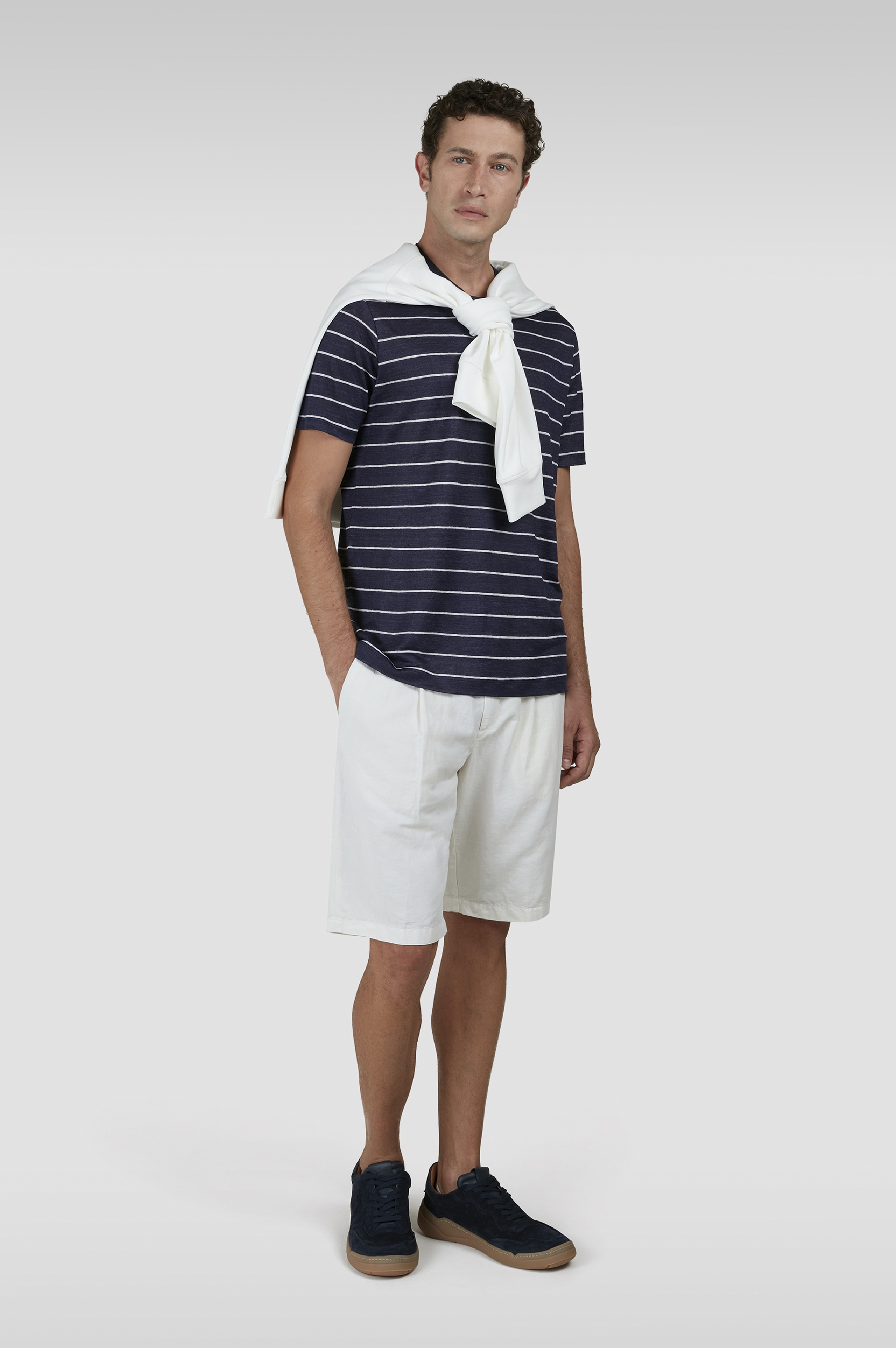 LINEN JERSEY T-SHIRT WITH STRIPED PATTERN - 2