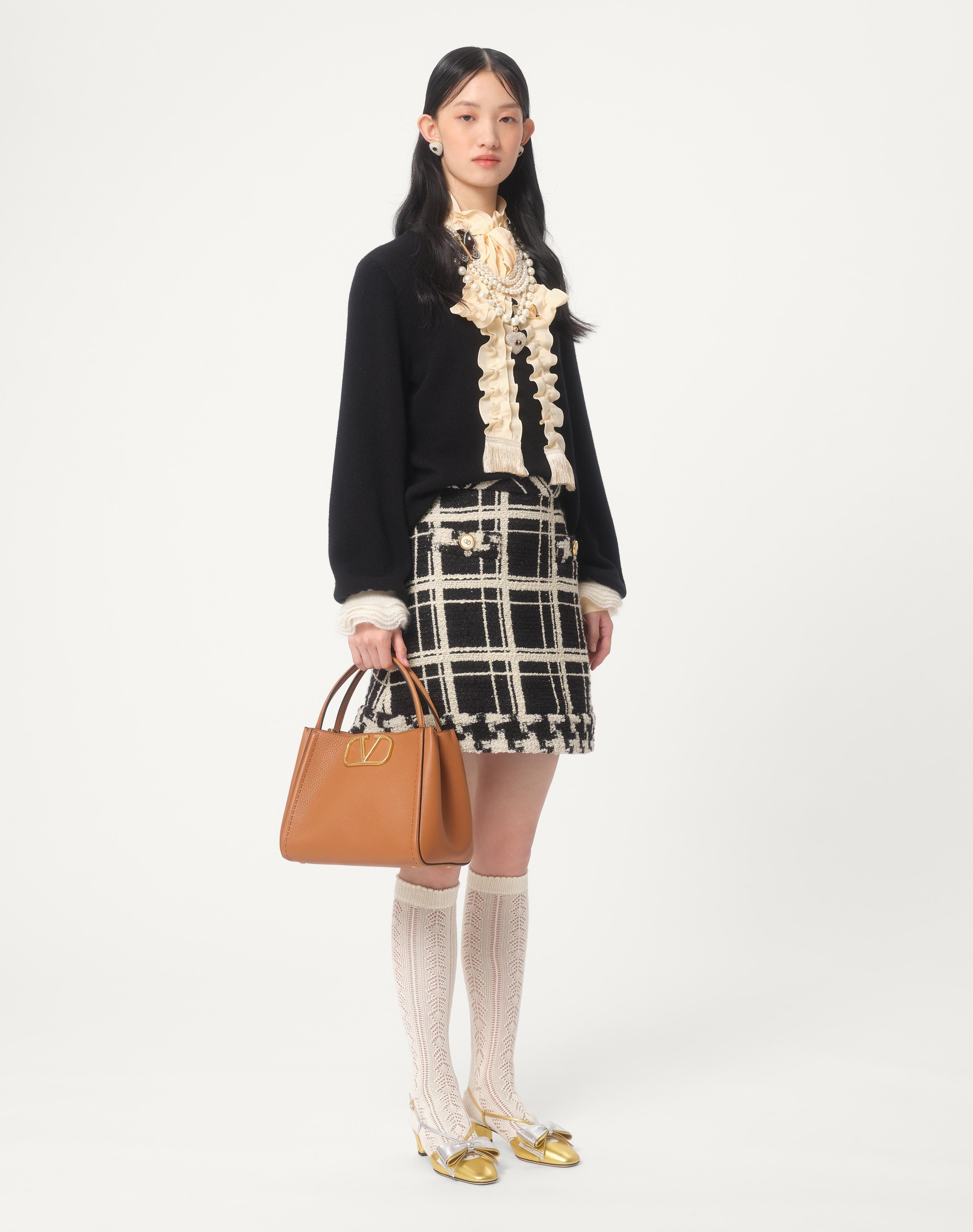 VALENTINO GARAVANI ALLTIME MEDIUM HANDBAG IN GRAINY CALFSKIN WITH JACQUARD RIBBON SHOULDER STRAP - 2