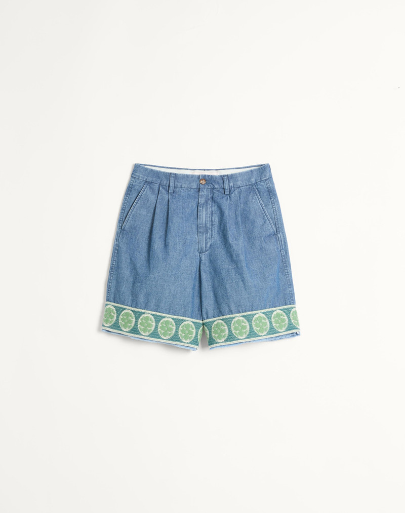 DENIM BERMUDA SHORTS WITH JACQUARD HEM - 1