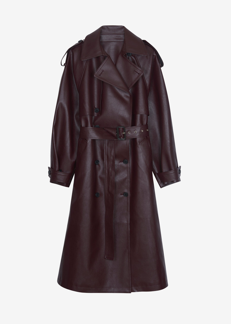 Vandve Faux Leather Trench - Burgundy 1