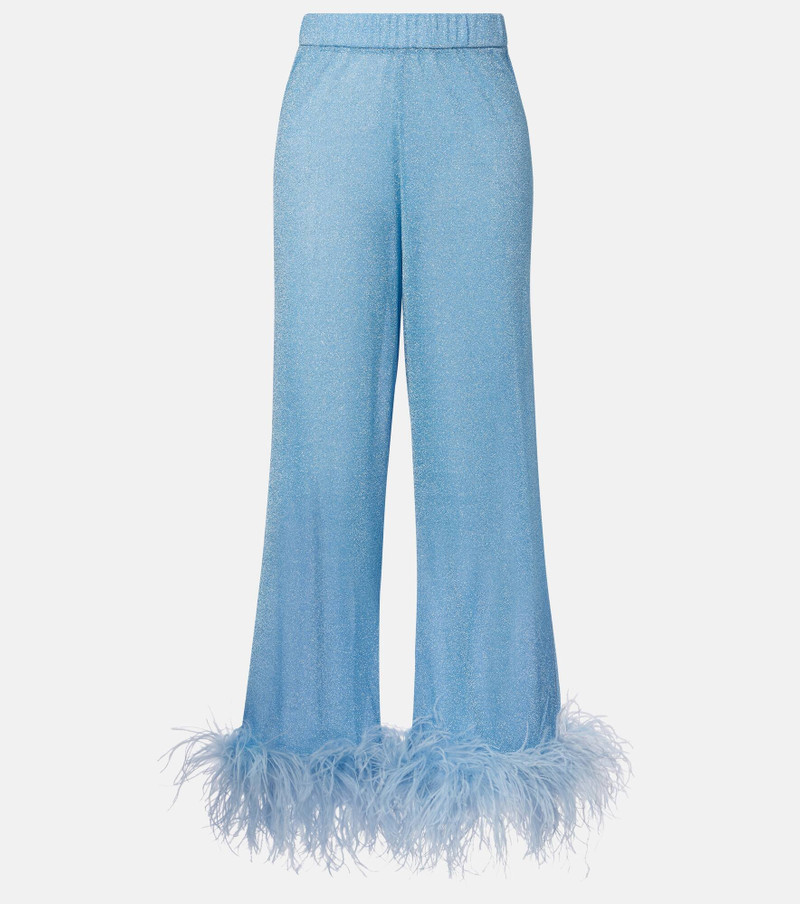 Lumière feather-trimmed wide-leg pants 1