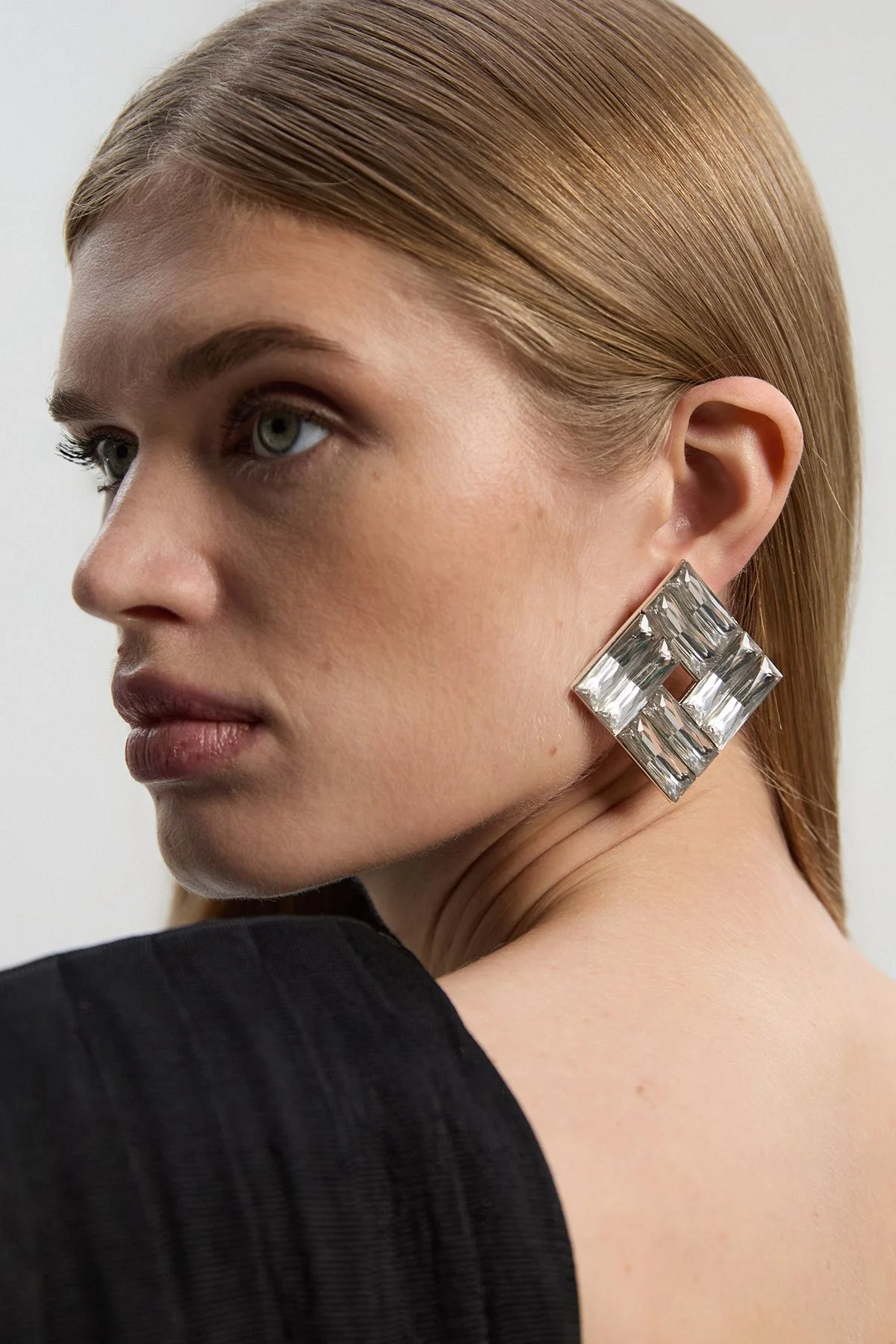 Crystal Look Square Stud Earrings - 1