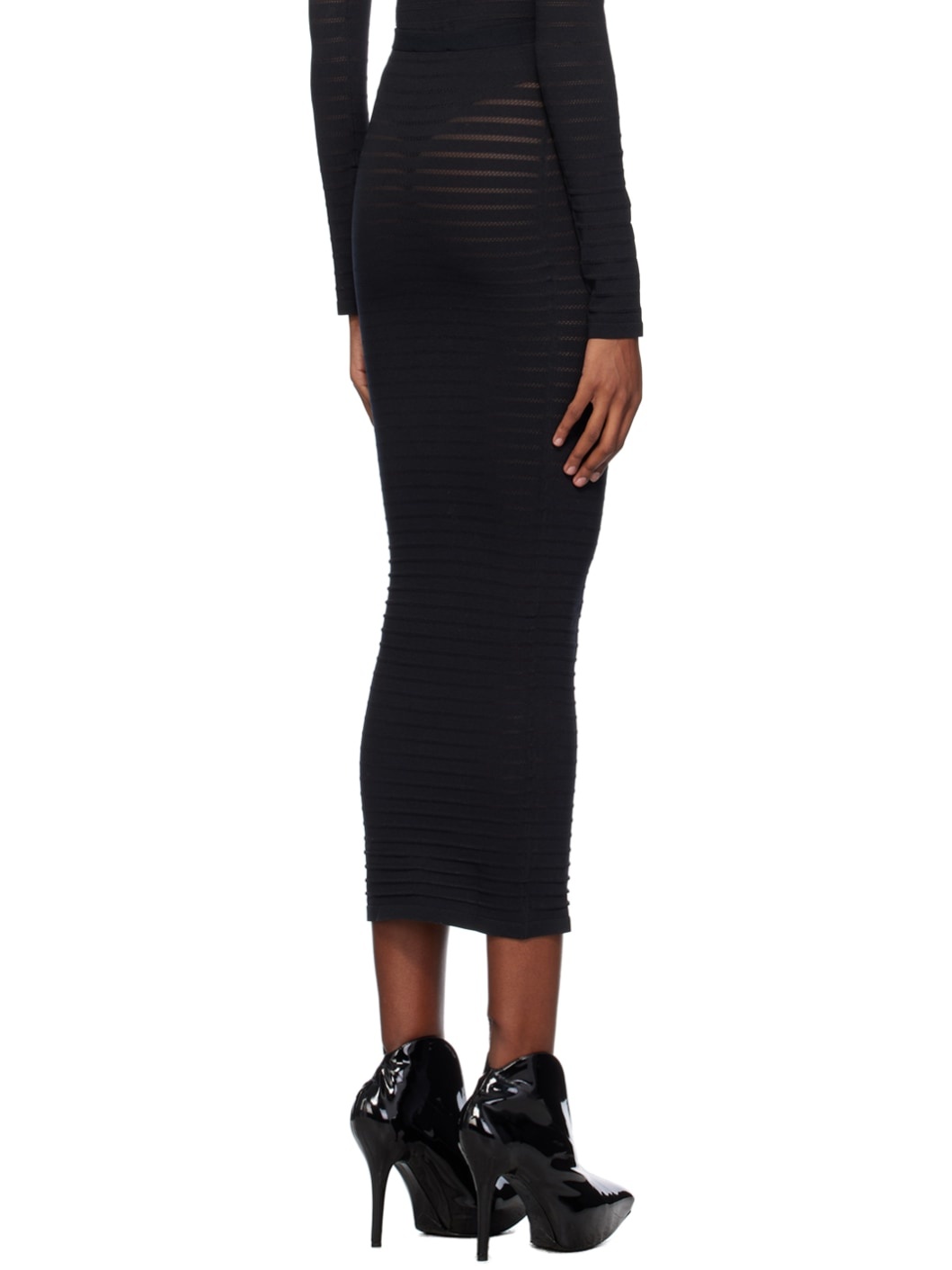Black Striped Midi Skirt - 3