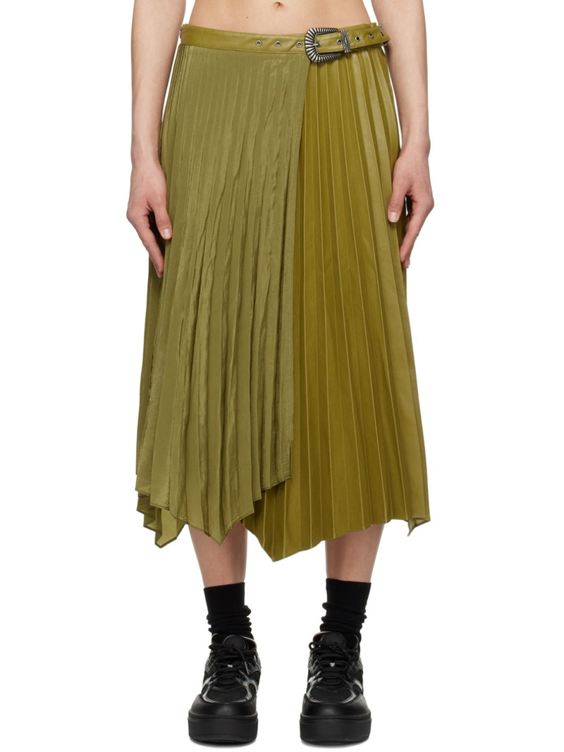 Khaki Nicola Faux-Leather Midi Skirt - 1