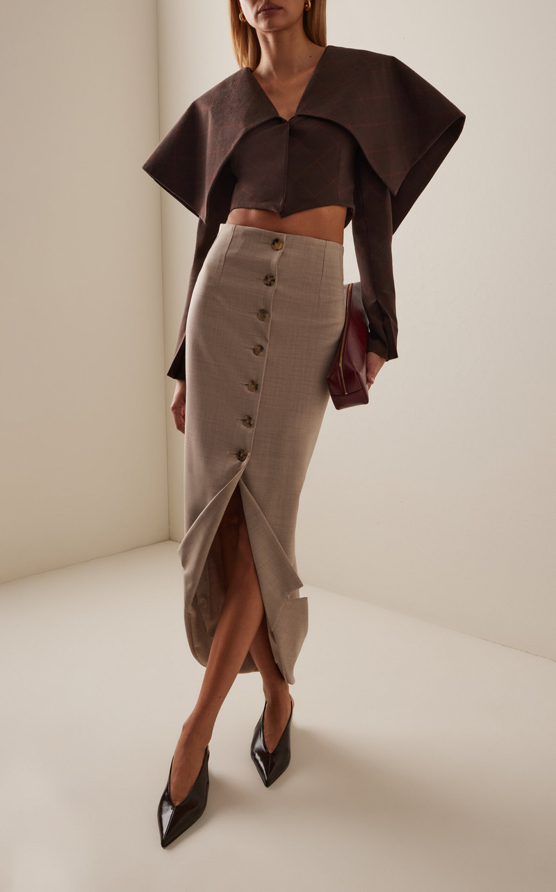 A.W.A.K.E. MODE Tailored Wool-Blend Midi Blazer Skirt nude outlook