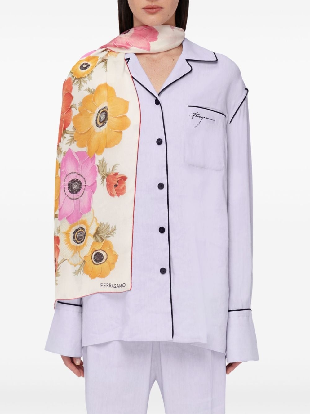 Anemone-print silk scarf - 4